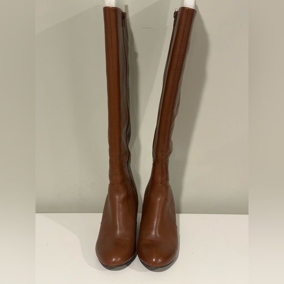 Nine West Tan Tall Leather UpperTextile Lining  Wedge Wide Calf Boots  Sz 7.5 - Picture 2 of 13